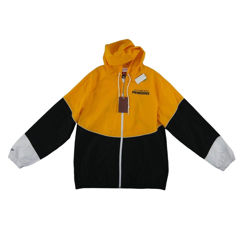 NEW Mitchell Ness Pittsburg Penguins Jacket Men's Size Large Yellow Windbreaker